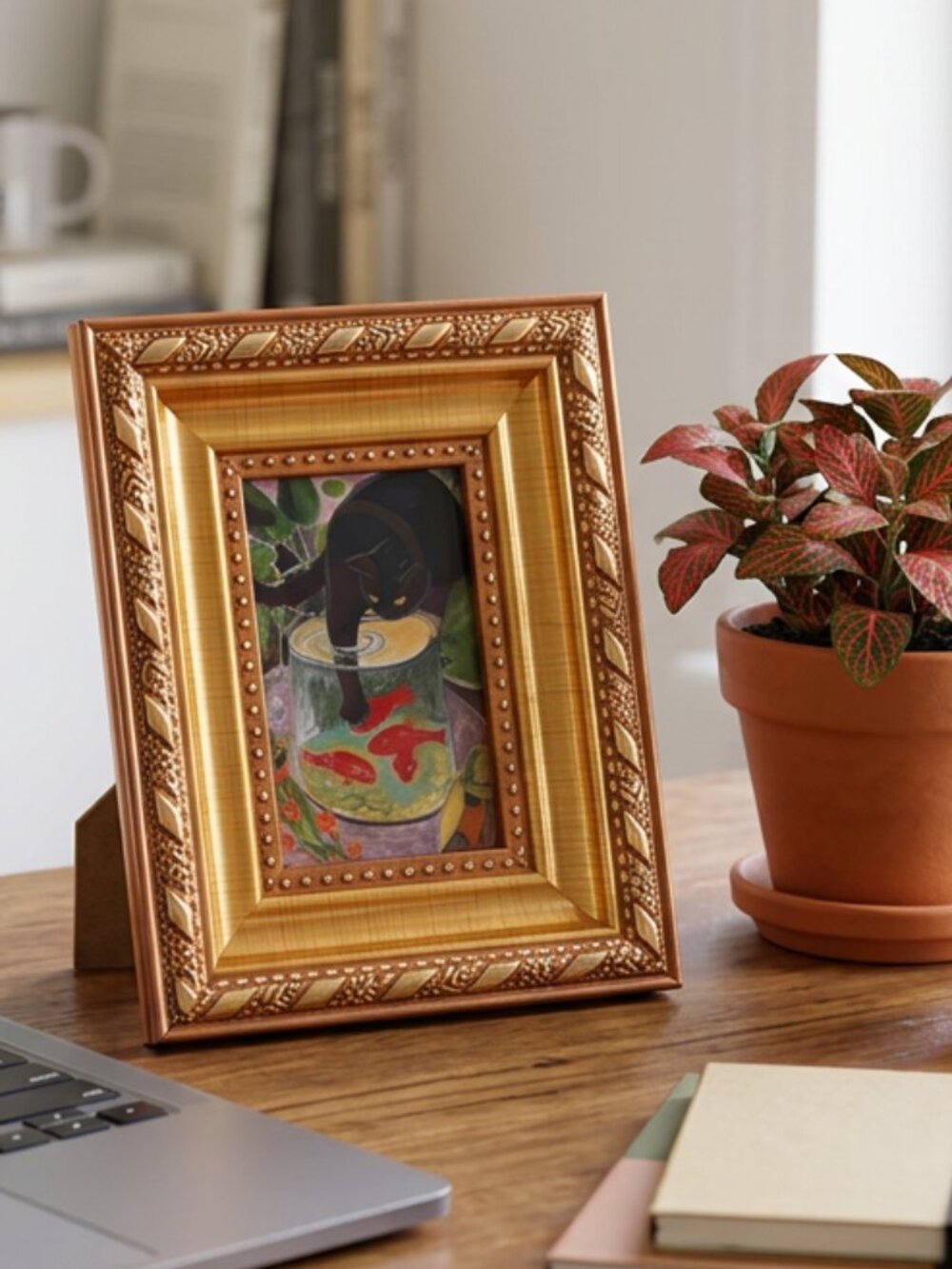 Handmade Mini Framed Print - Henri Matisse Goldfish Black Cat 4.75x3.75"